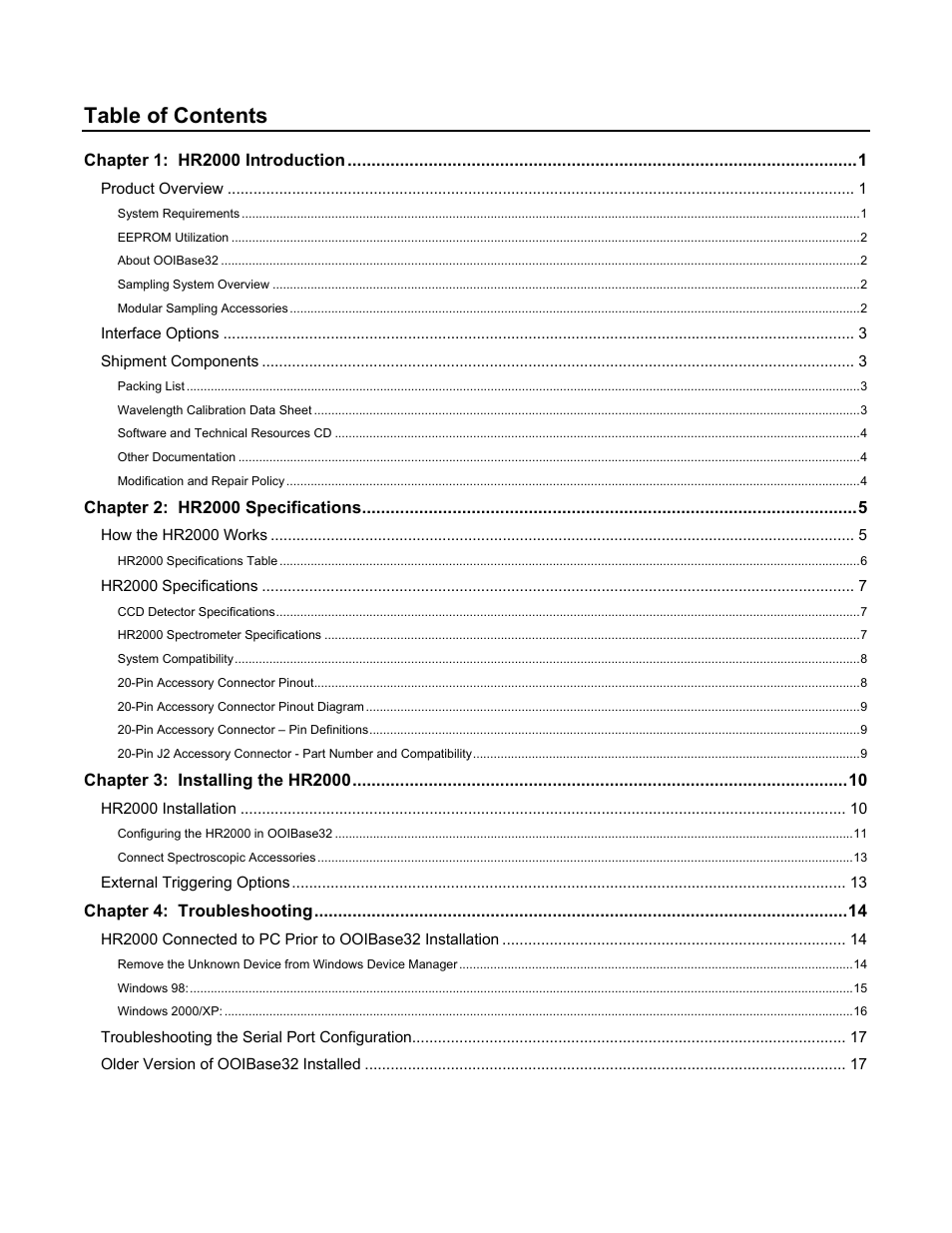 Ocean Optics HR2000CG-UV-NIR User Manual | Page 3 / 42