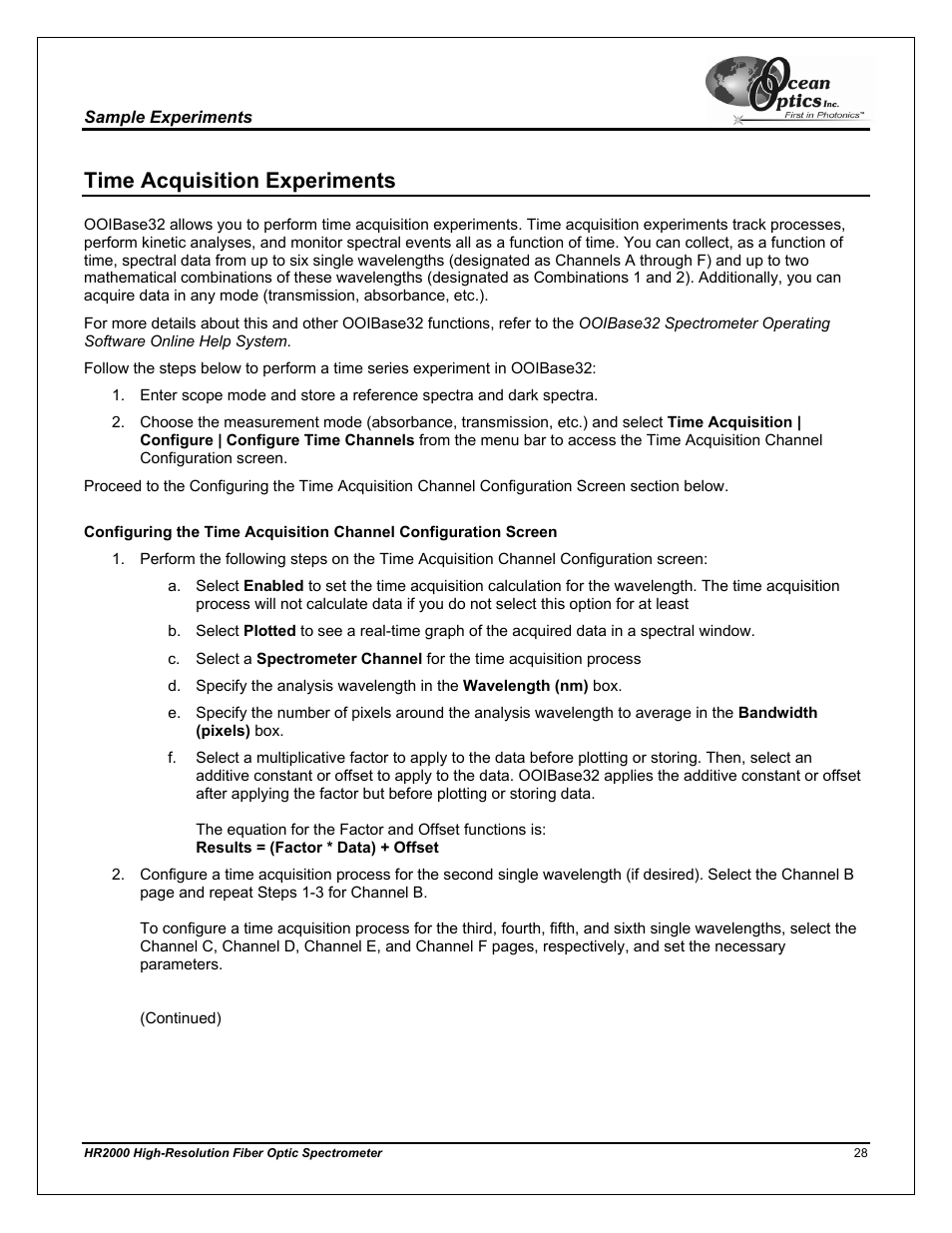 Time acquisition experiments | Ocean Optics HR2000CG-UV-NIR User Manual | Page 32 / 42