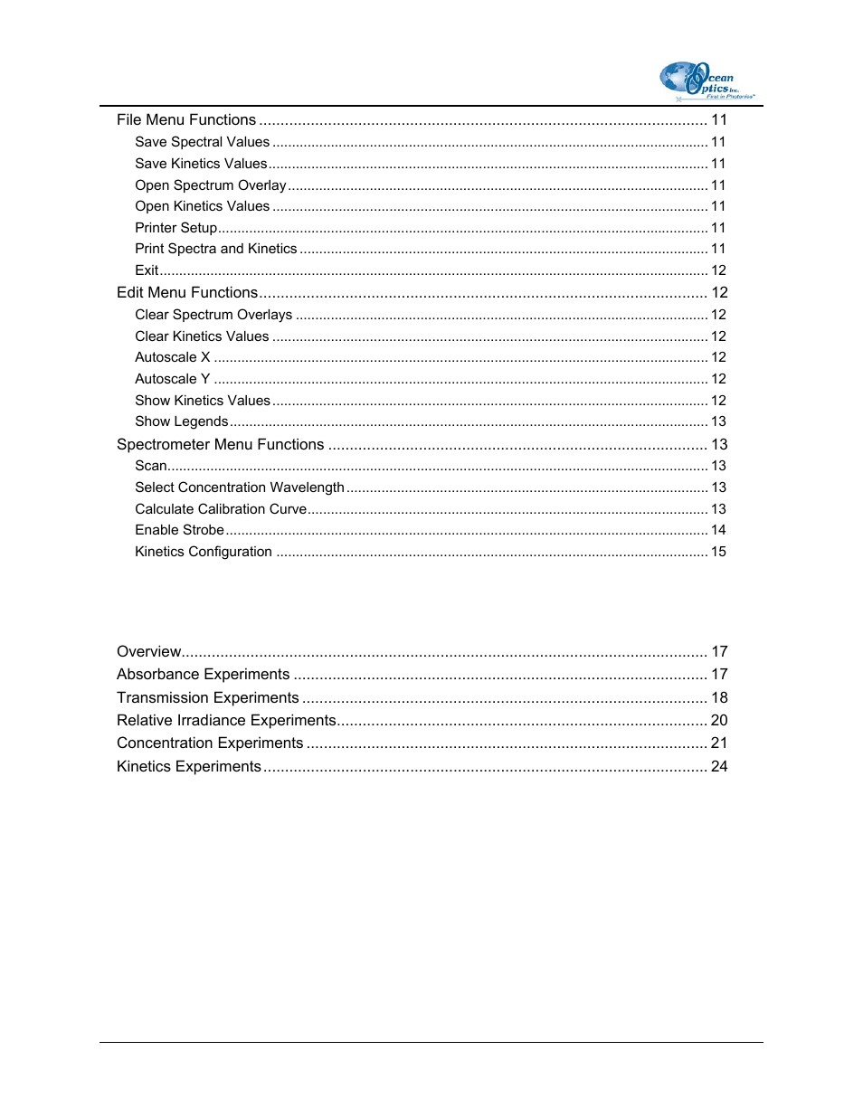 Chapter 3: experiment tutorial, Index | Ocean Optics CHEM2000 User Manual | Page 4 / 36