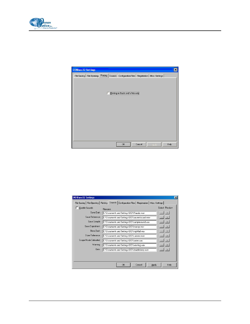 Printing, Sounds, Printing sounds | Ocean Optics OOIBase32 User Manual | Page 35 / 140