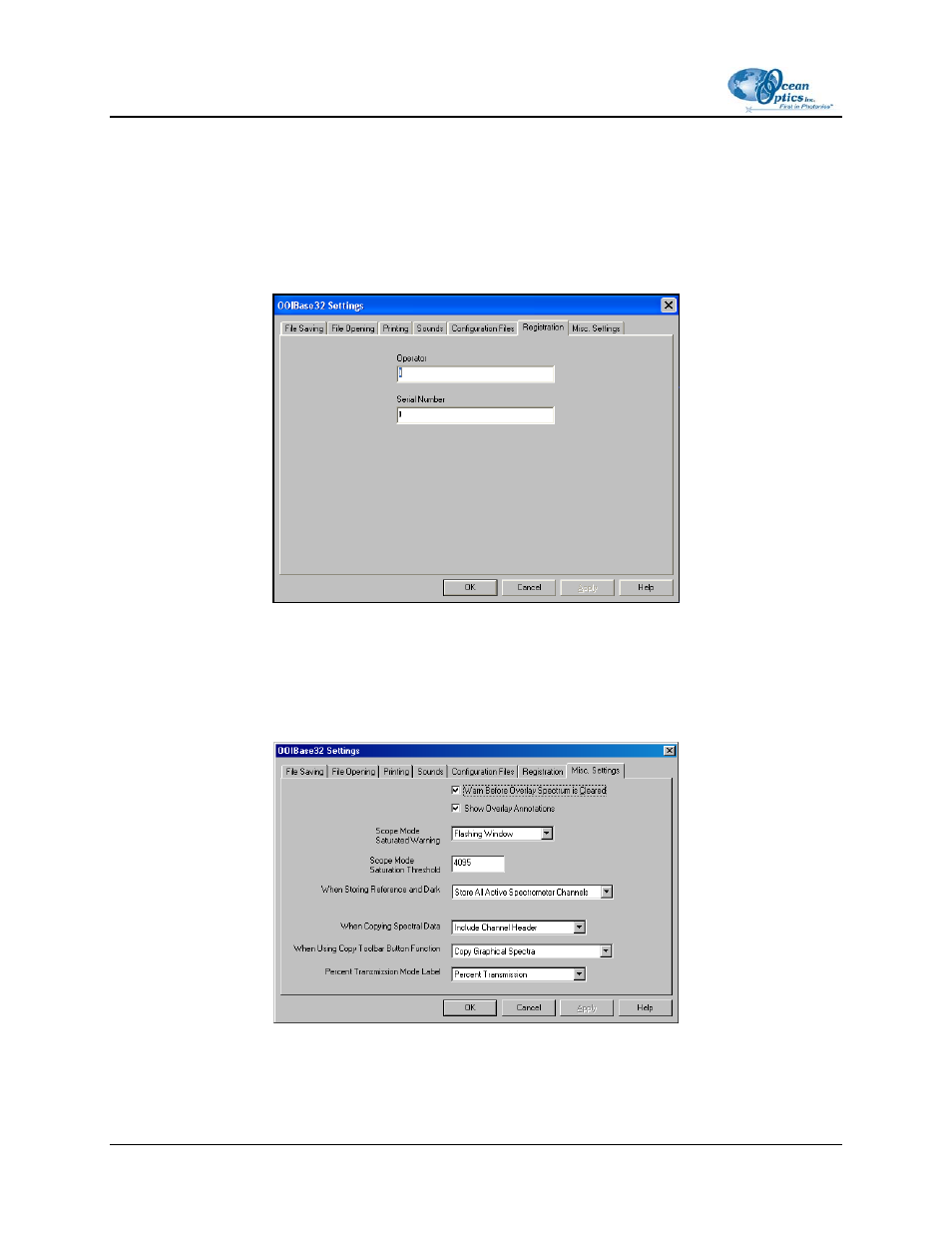 Registration, Misc. settings, Registration misc. settings | Ocean Optics OOIBase32 User Manual | Page 38 / 140