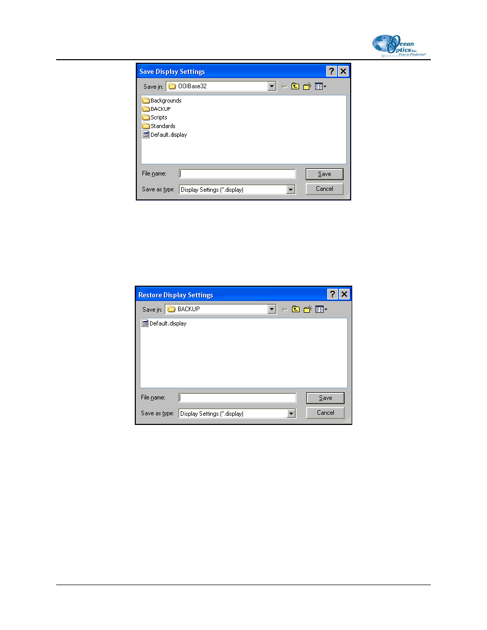 Restore display settings, Spectrum scale | Ocean Optics OOIBase32 User Manual | Page 46 / 140