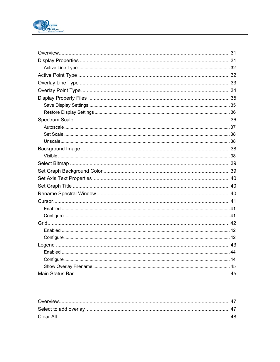 Chapter 5: view menu functions, Chapter 6: overlay menu functions | Ocean Optics OOIBase32 User Manual | Page 5 / 140