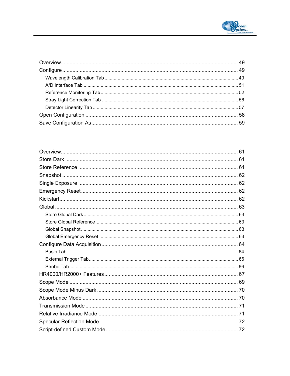 Chapter 7: spectrometer menu functions, Chapter 8: spectrum menu functions | Ocean Optics OOIBase32 User Manual | Page 6 / 140