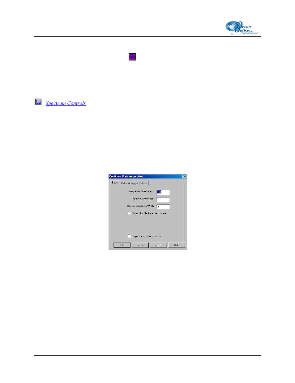 Configure data acquisition, Basic tab | Ocean Optics OOIBase32 User Manual | Page 74 / 140