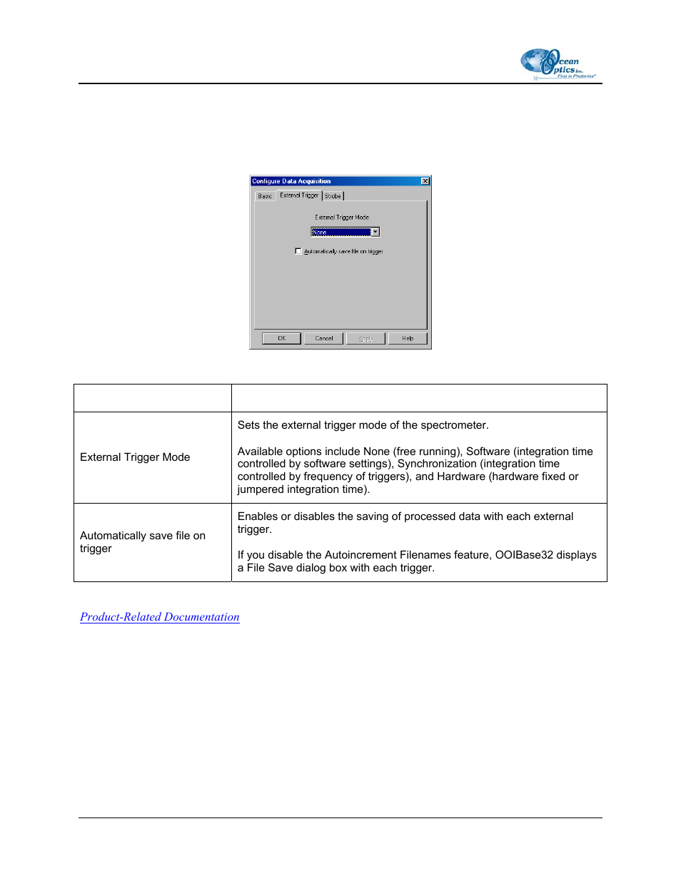 External trigger tab, Strobe tab, External trigger tab strobe tab | Ocean Optics OOIBase32 User Manual | Page 76 / 140