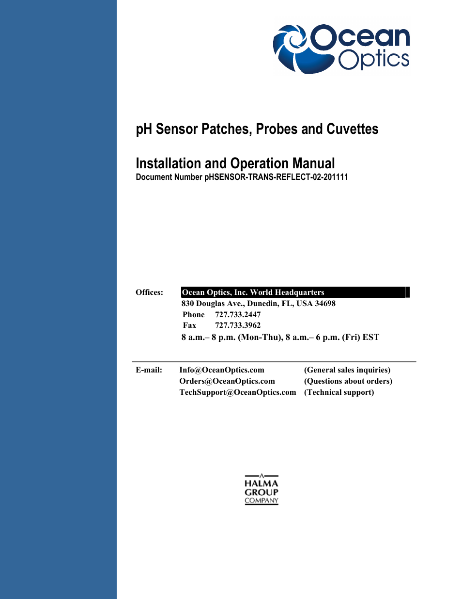 Ocean Optics pH Sensor Patches, Probes and Cuvettes User Manual | 36 pages