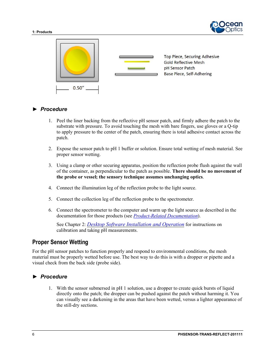 Proper sensor wetting | Ocean Optics pH Sensor Patches, Probes and Cuvettes User Manual | Page 12 / 36
