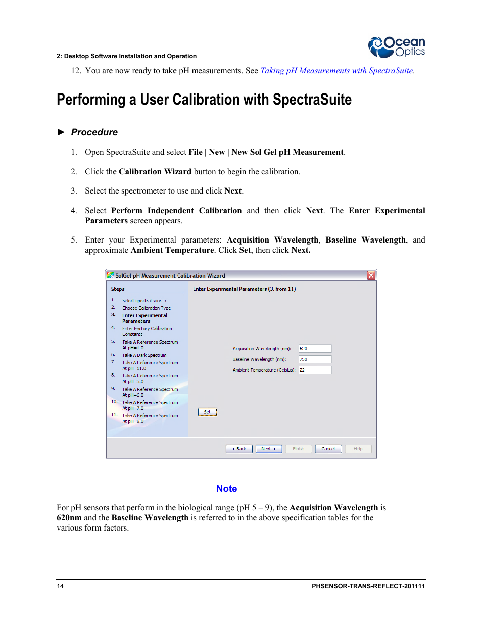 Performing a user calibration with spectrasuite | Ocean Optics pH Sensor Patches, Probes and Cuvettes User Manual | Page 20 / 36