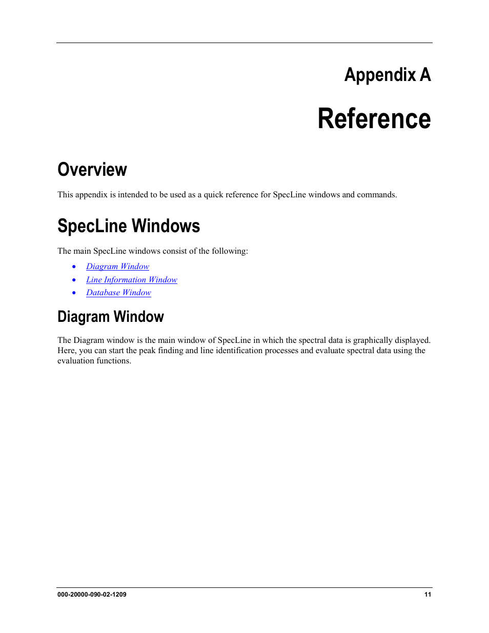 Reference, Appendix a, Overview | Specline windows, Diagram window | Ocean Optics SpecLine Offline Spectroscopy User Manual | Page 17 / 60