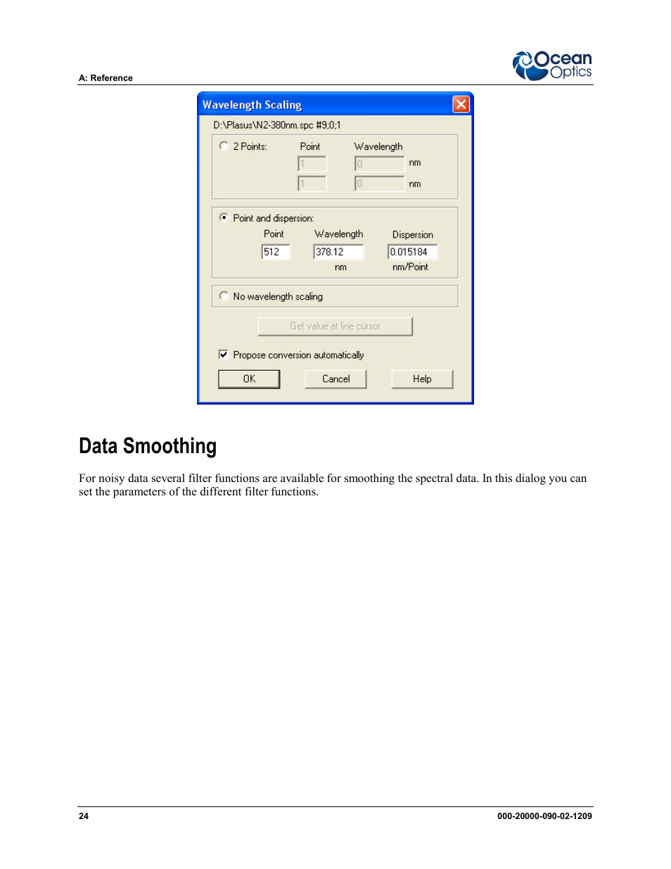 Data smoothing | Ocean Optics SpecLine Offline Spectroscopy User Manual | Page 30 / 60