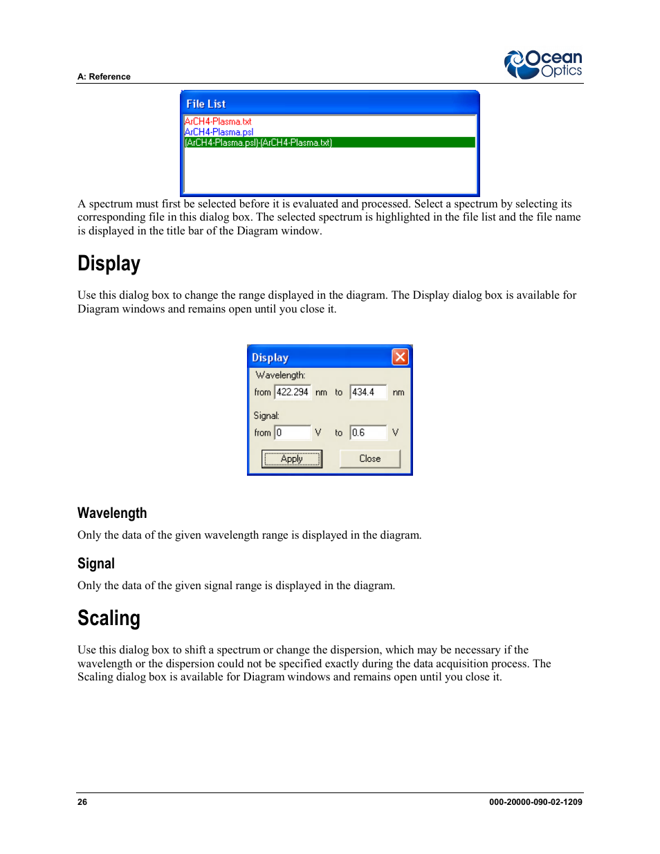 Display, Scaling | Ocean Optics SpecLine Offline Spectroscopy User Manual | Page 32 / 60