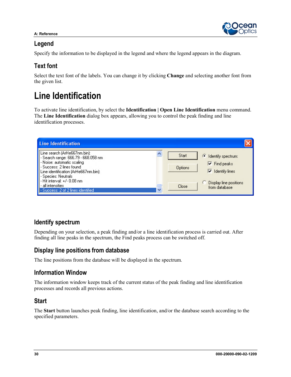 Line identification | Ocean Optics SpecLine Offline Spectroscopy User Manual | Page 36 / 60