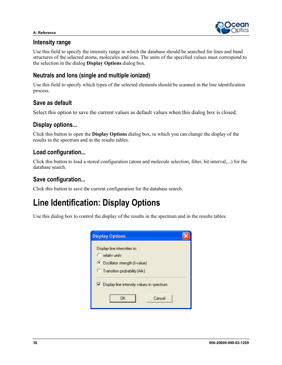 Line identification: display options | Ocean Optics SpecLine Offline Spectroscopy User Manual | Page 42 / 60