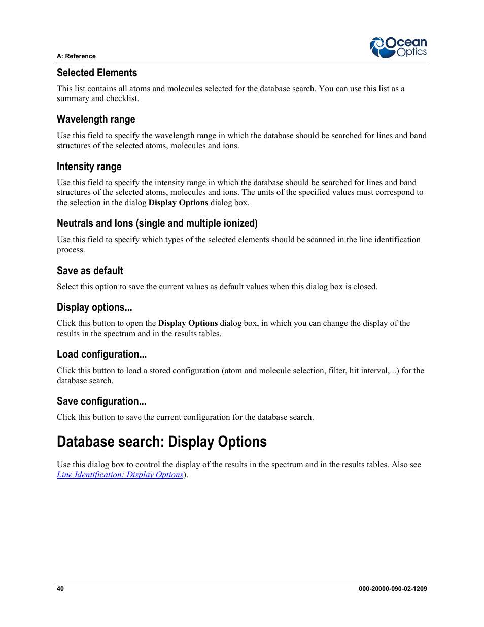 Database search: display options | Ocean Optics SpecLine Offline Spectroscopy User Manual | Page 46 / 60
