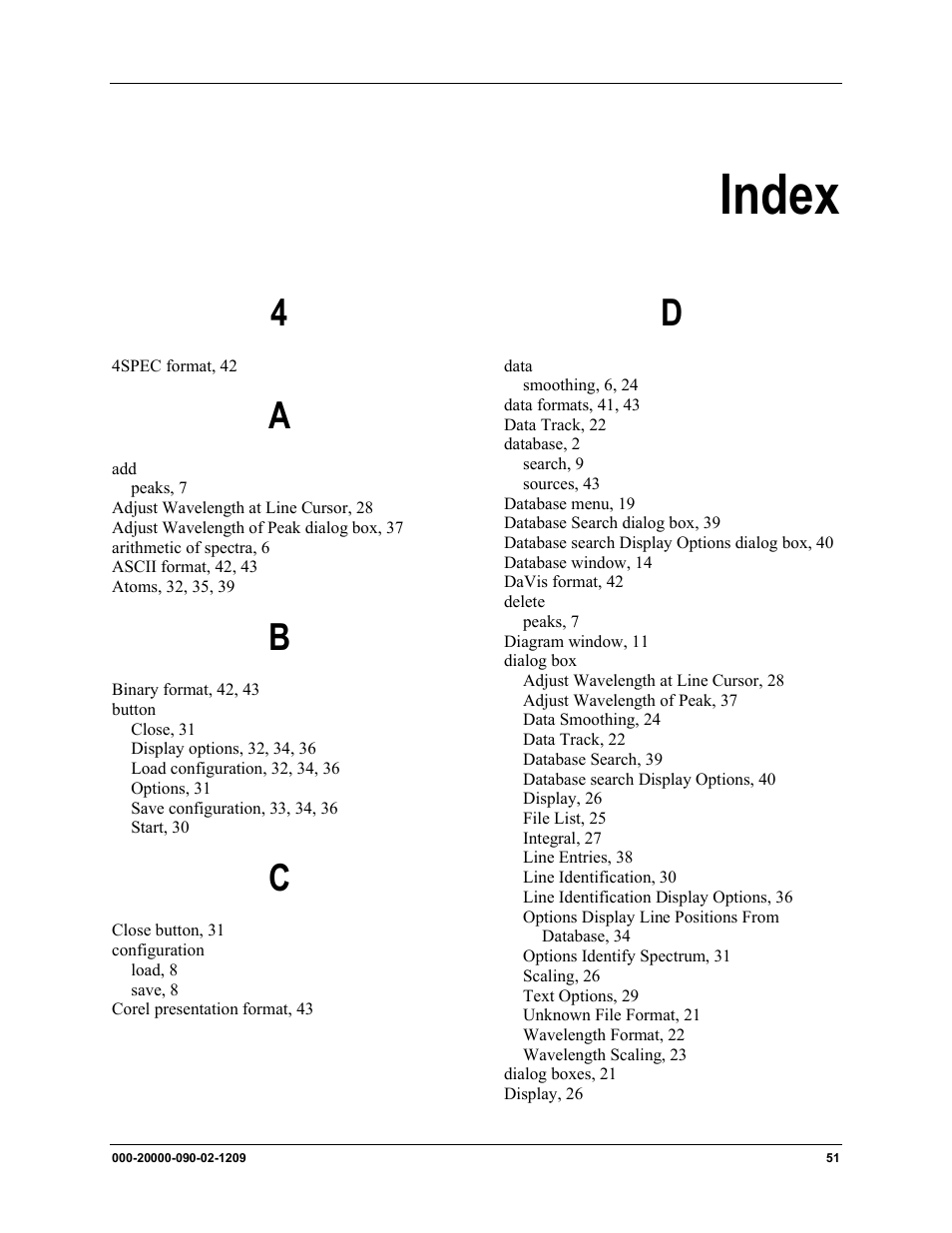 Index | Ocean Optics SpecLine Offline Spectroscopy User Manual | Page 57 / 60