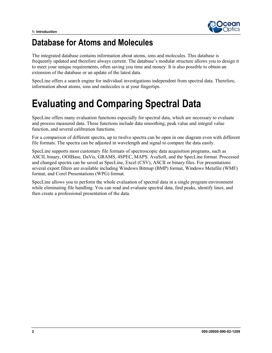 Evaluating and comparing spectral data, Database for atoms and molecules | Ocean Optics SpecLine Offline Spectroscopy User Manual | Page 8 / 60