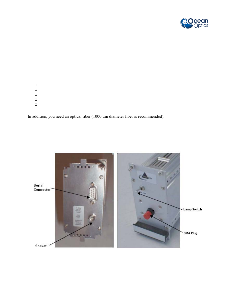 Package contents, Set-up | Ocean Optics HL-2000-HP-232 User Manual | Page 10 / 26