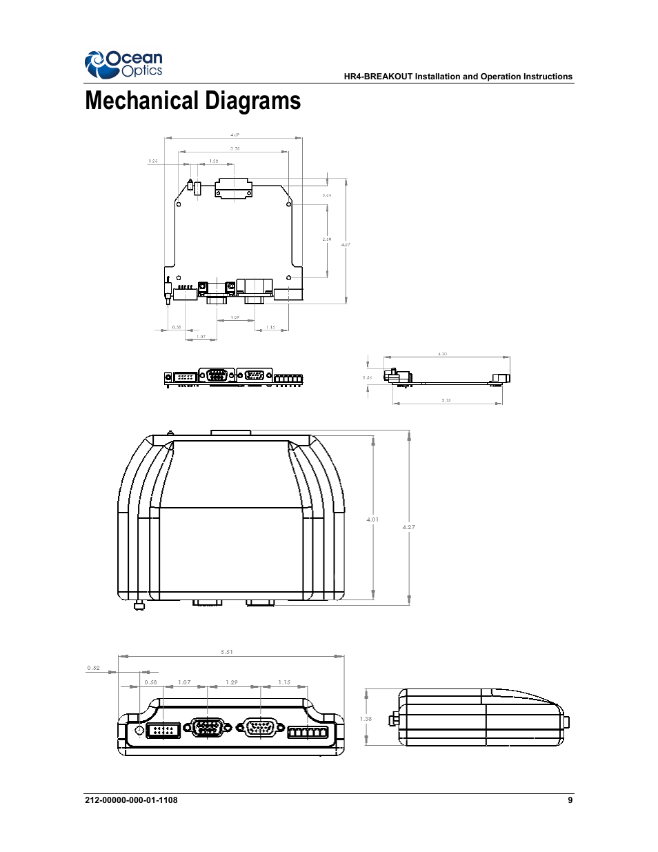 Mechanical diagrams | Ocean Optics Breakout Box User Manual | Page 9 / 10