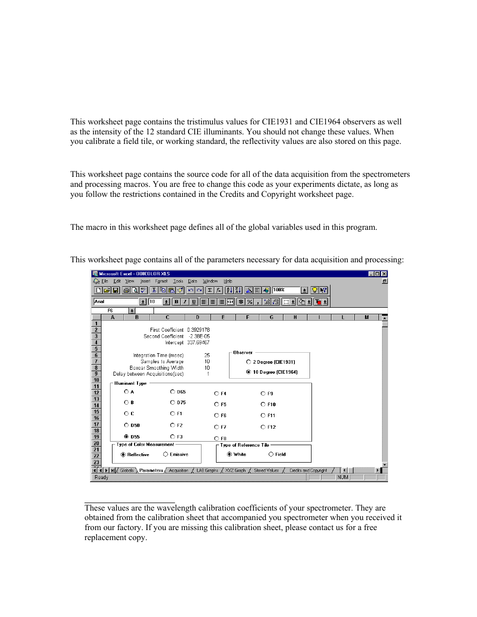 Worksheet pages | Ocean Optics OOIColor User Manual | Page 5 / 14