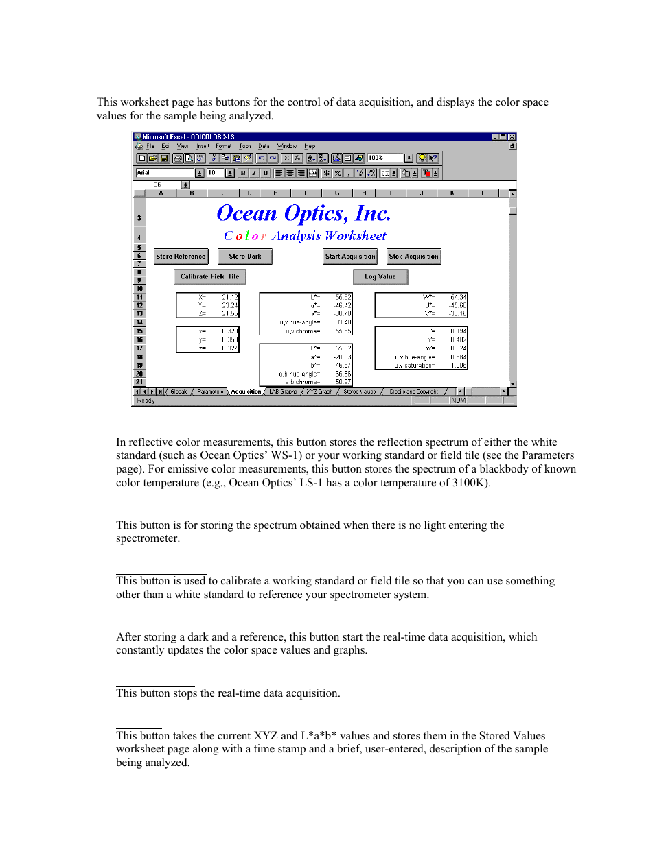 Acquisition | Ocean Optics OOIColor User Manual | Page 7 / 14