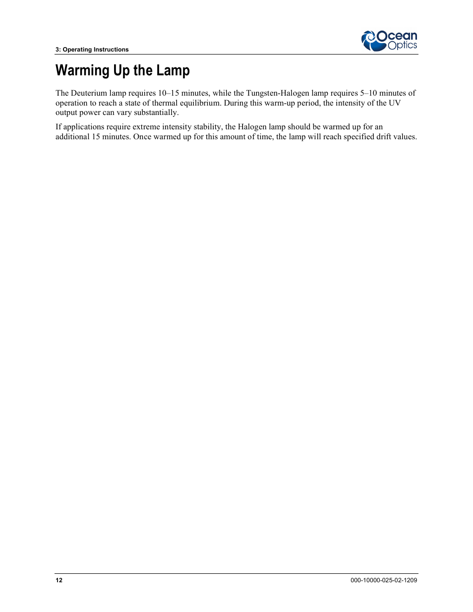 Warming up the lamp | Ocean Optics DH-2000 User Manual | Page 20 / 34