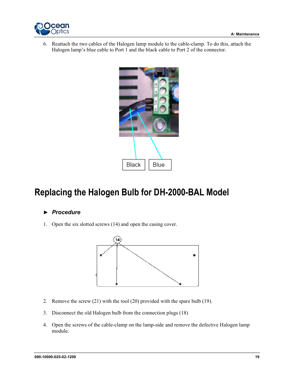 Replacing the halogen bulb for dh-2000-bal model | Ocean Optics DH-2000 User Manual | Page 27 / 34