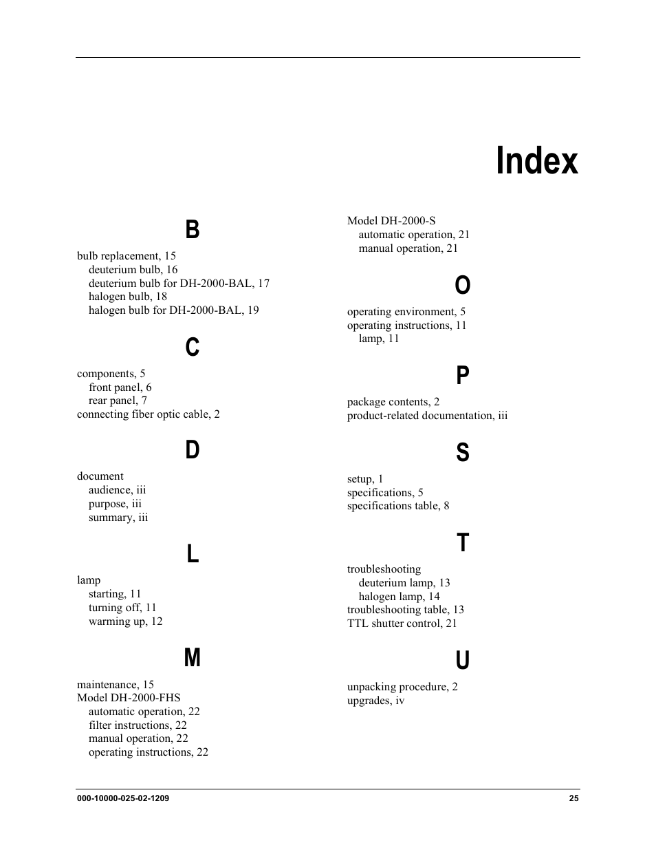 Index | Ocean Optics DH-2000 User Manual | Page 33 / 34