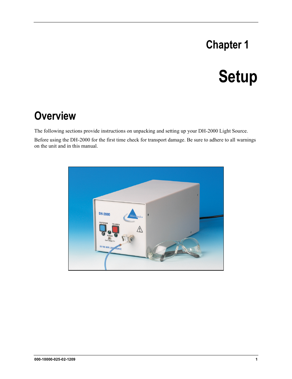 Setup, Overview, Chapter 1 | Ocean Optics DH-2000 User Manual | Page 9 / 34