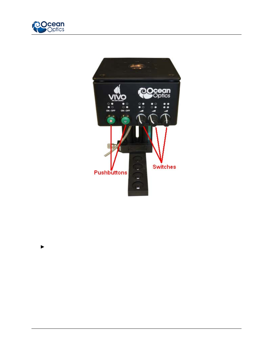 Connecting an optical fiber | Ocean Optics Vivo User Manual | Page 11 / 18