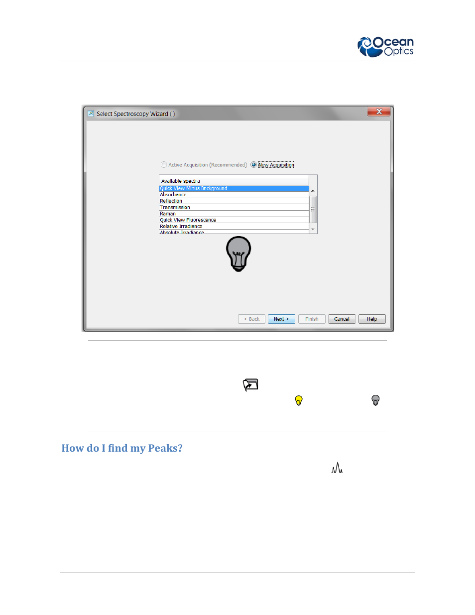 How do i find my peaks | Ocean Optics Ocean View Quick Start User Manual | Page 14 / 18