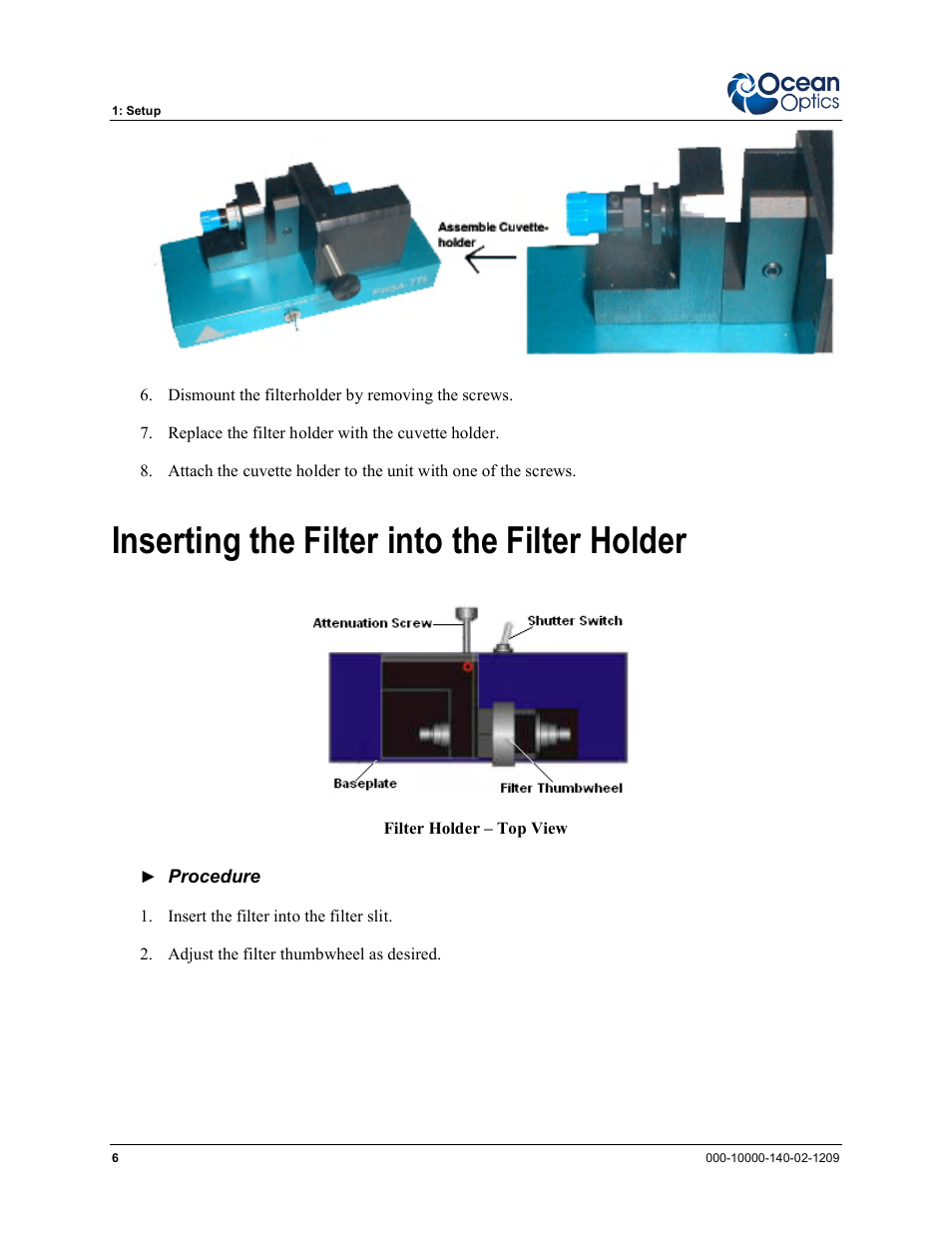 Inserting the filter into the filter holder | Ocean Optics FHSA-TTL User Manual | Page 12 / 18