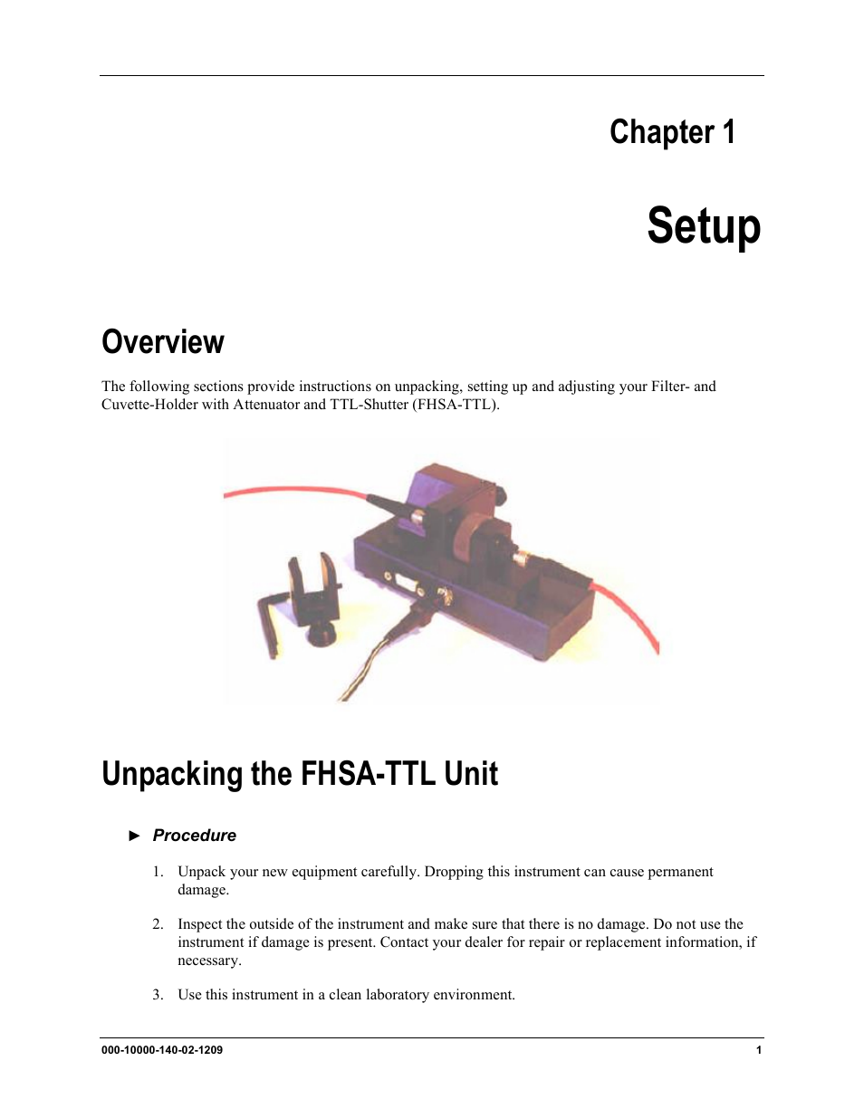 Setup, Overview unpacking the fhsa-ttl unit, Chapter 1 | Overview, Unpacking the fhsa-ttl unit | Ocean Optics FHSA-TTL User Manual | Page 7 / 18