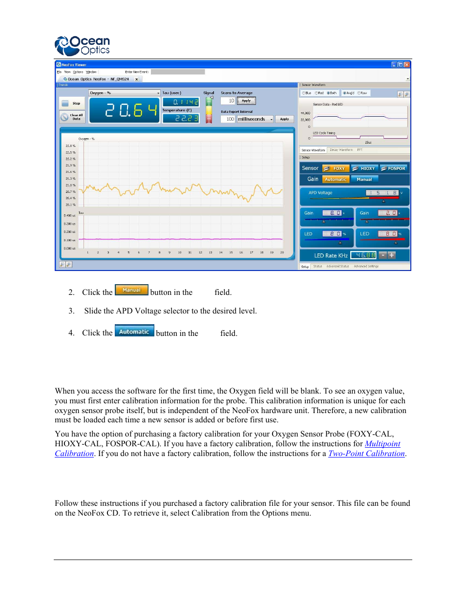 Calibrating the probe, Multipoint calibration | Ocean Optics NeoFox User Manual | Page 35 / 77