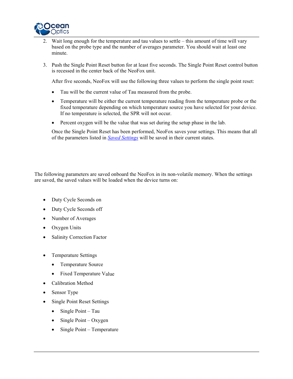 Saved settings | Ocean Optics NeoFox User Manual | Page 43 / 77