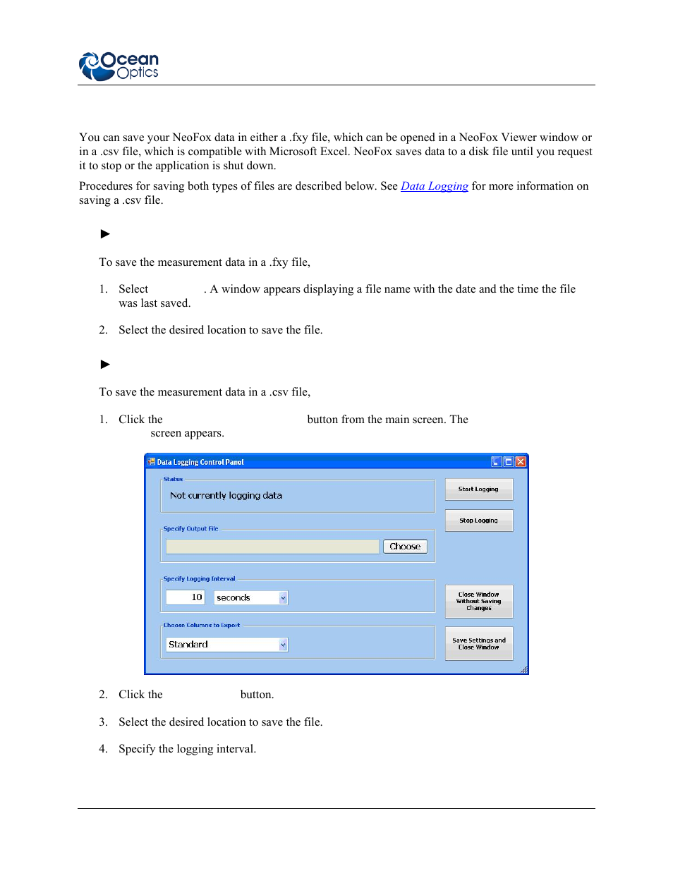 Saving data | Ocean Optics NeoFox User Manual | Page 45 / 77
