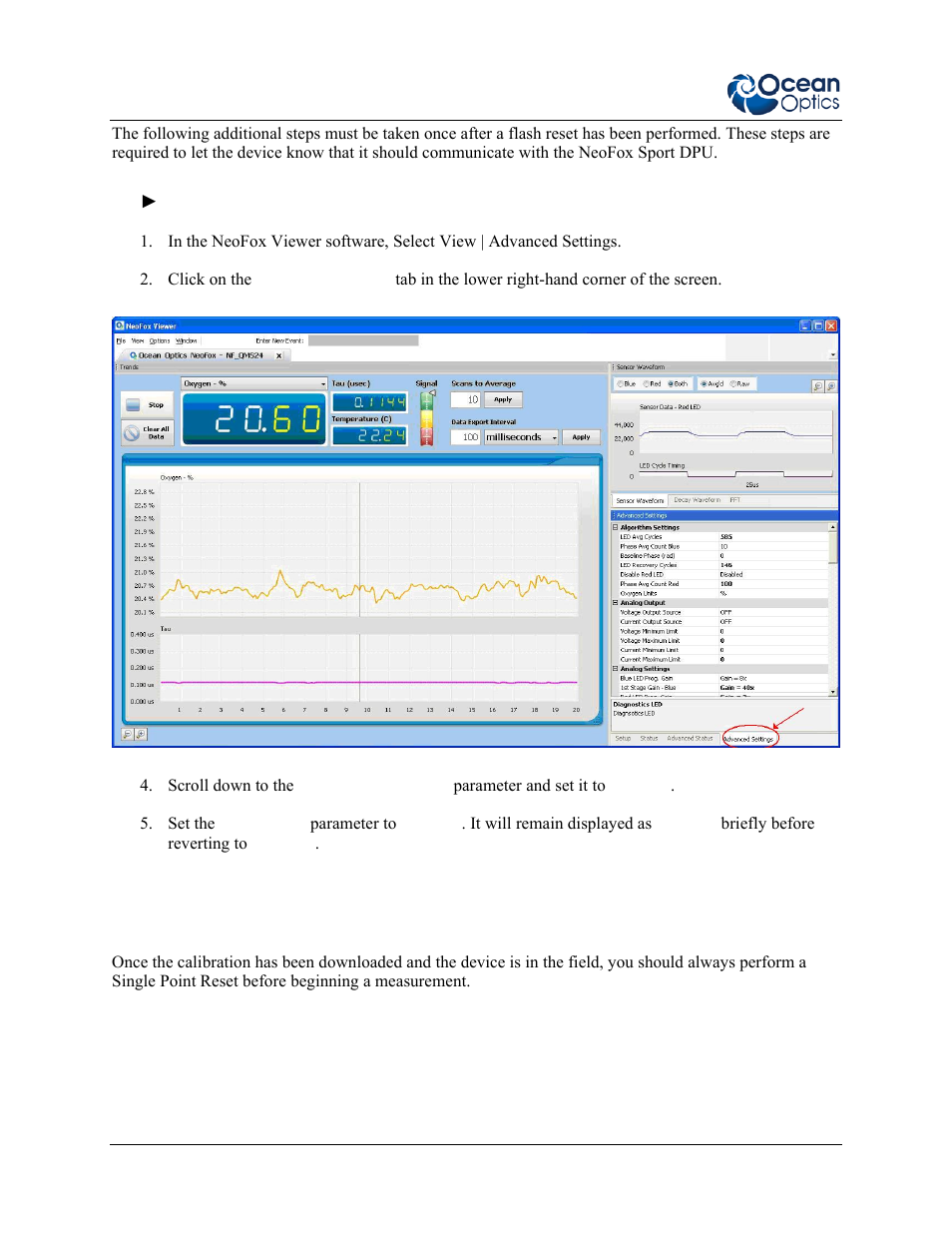 Performing a single point reset in the field | Ocean Optics NeoFox User Manual | Page 54 / 77