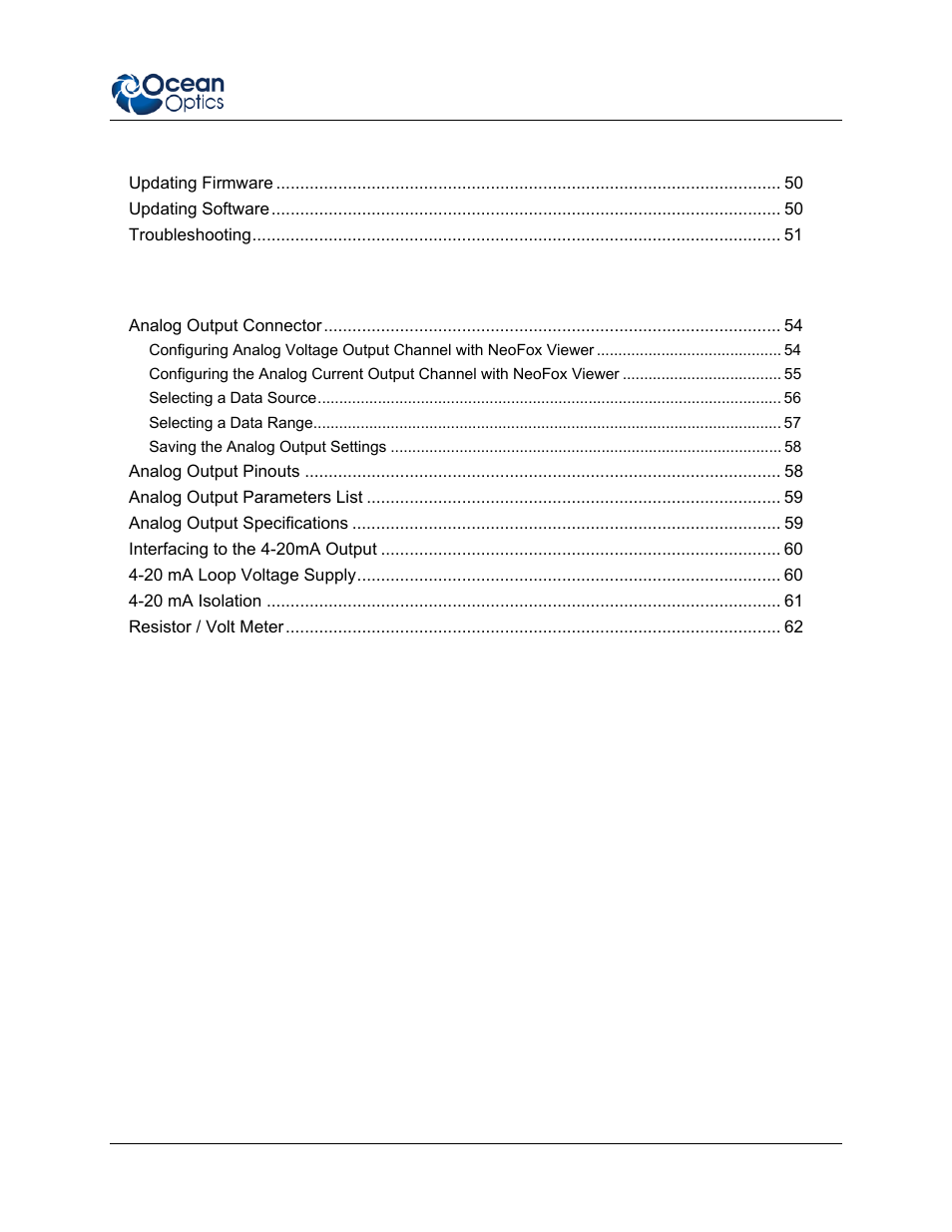 Appendix b: maintenance, Appendix c: analog output, Appendix d: calculating drift per sensor index | Ocean Optics NeoFox User Manual | Page 7 / 77