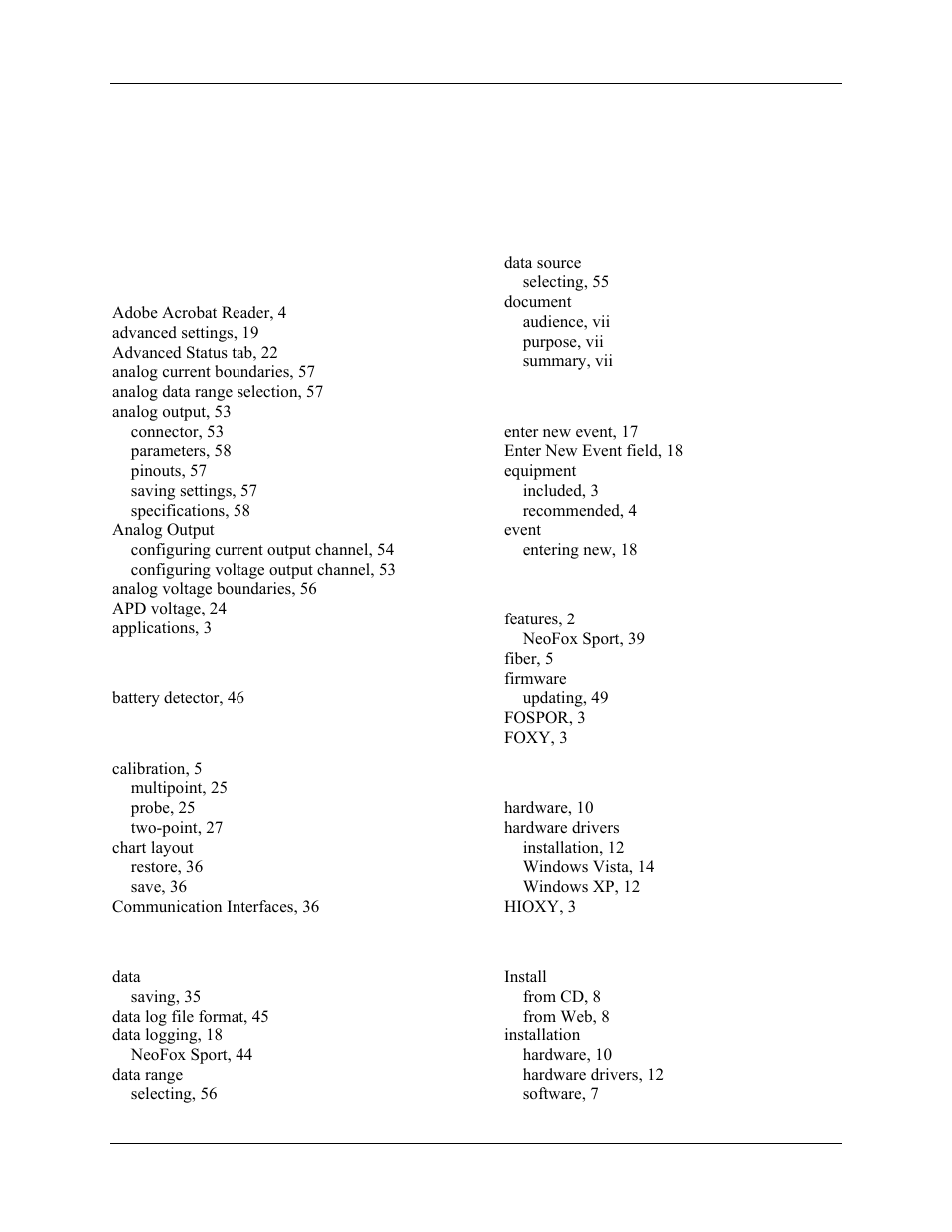 Index | Ocean Optics NeoFox User Manual | Page 76 / 77
