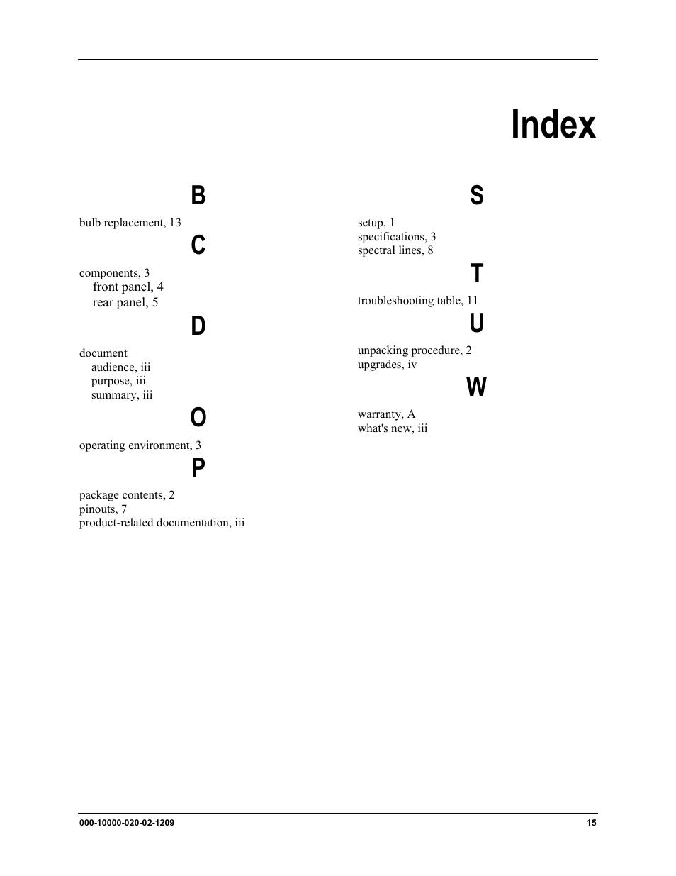Index | Ocean Optics D-2000 User Manual | Page 23 / 24