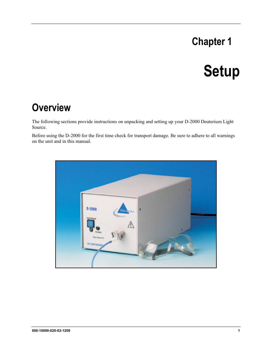 Setup, Overview, Chapter 1 | Ocean Optics D-2000 User Manual | Page 9 / 24