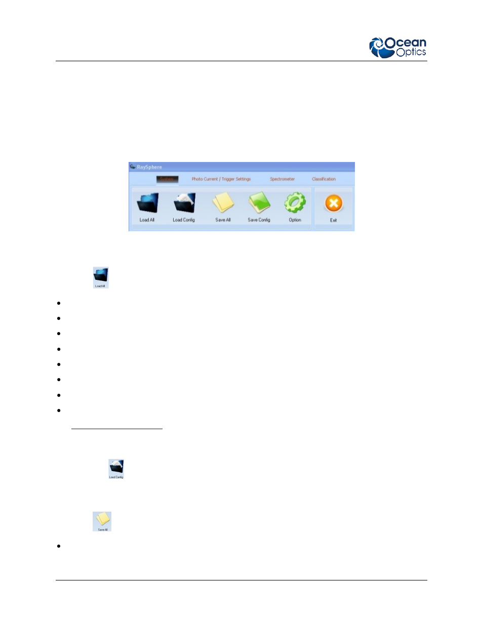 System tab, Load all, Load config | Save all | Ocean Optics RaySphere 1700 Install User Manual | Page 20 / 72
