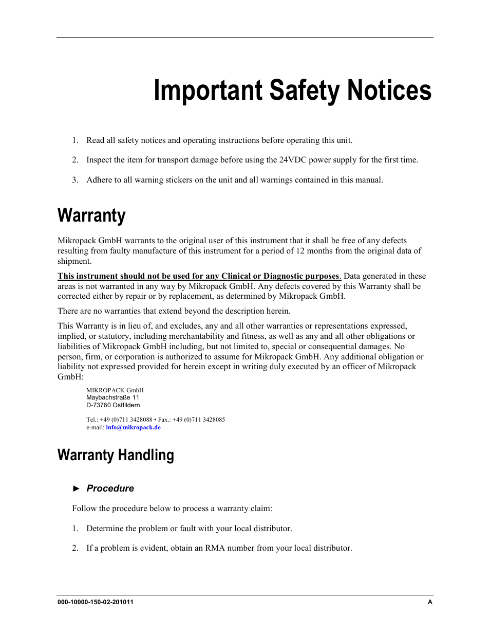 Important safety notices, Warranty, Warranty handling | Ocean Optics MonoScan2000 User Manual | Page 3 / 22