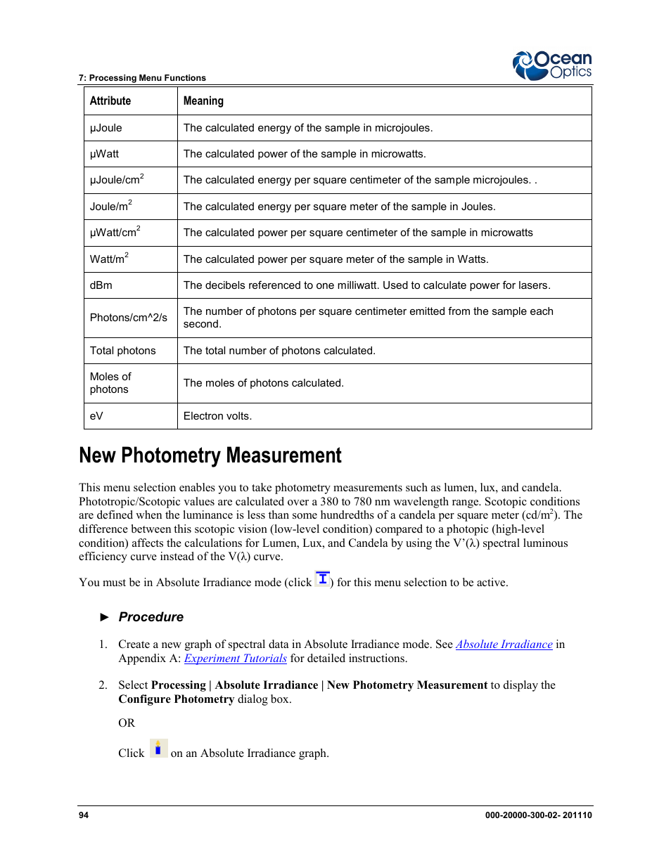 New photometry measurement | Ocean Optics SpectraSuite User Manual | Page 106 / 198