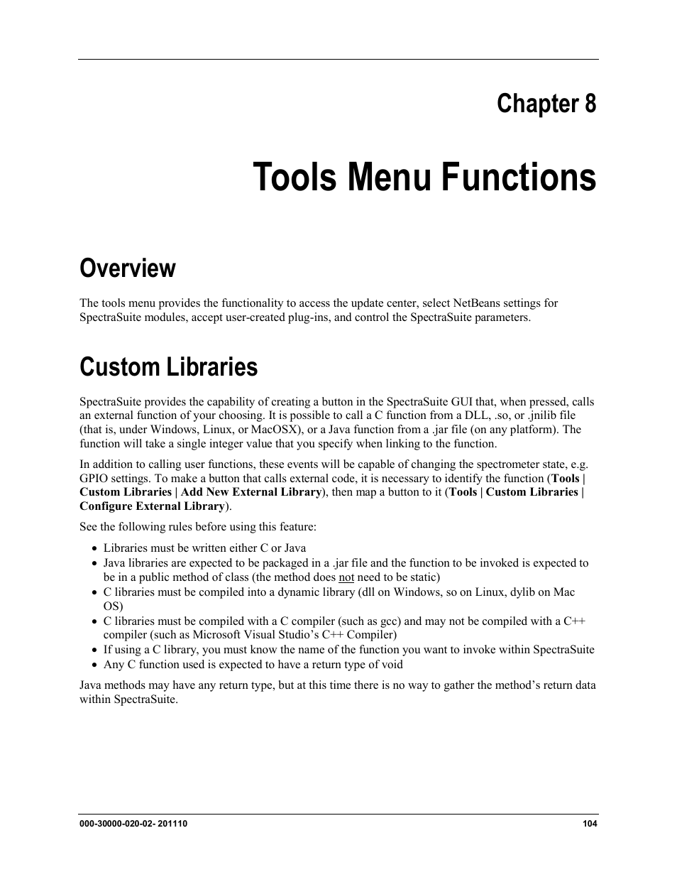 Chapter 8, Tools menu functions, Overview | Custom libraries | Ocean Optics SpectraSuite User Manual | Page 116 / 198