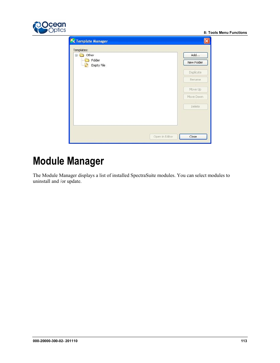 Module manager | Ocean Optics SpectraSuite User Manual | Page 125 / 198