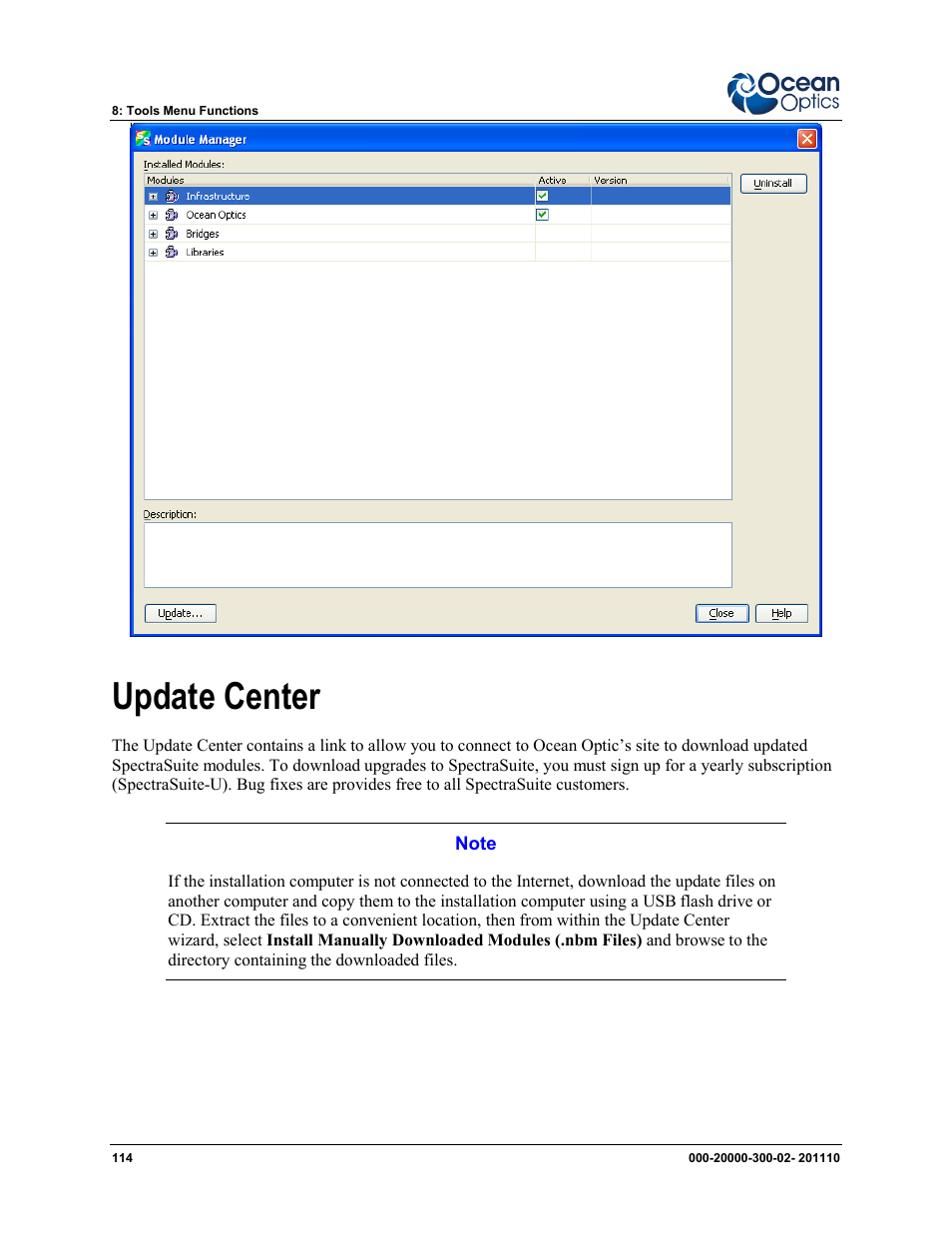 Update center | Ocean Optics SpectraSuite User Manual | Page 126 / 198