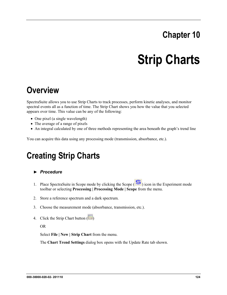 Strip charts, E. see, Chapter 10 | Overview, Creating strip charts | Ocean Optics SpectraSuite User Manual | Page 136 / 198