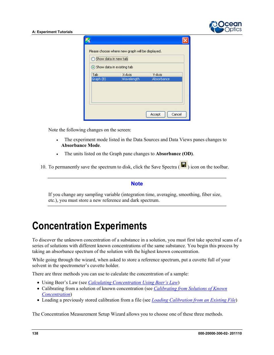 Concentration experiments | Ocean Optics SpectraSuite User Manual | Page 150 / 198