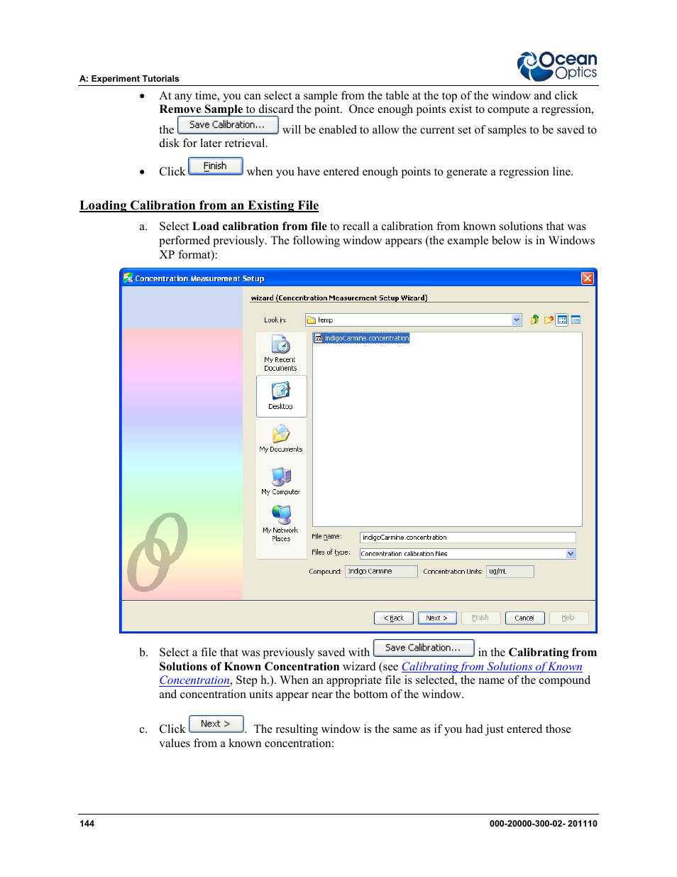 Loading calibration from an existing file | Ocean Optics SpectraSuite User Manual | Page 156 / 198